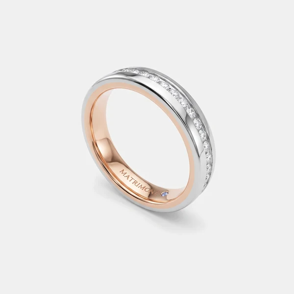 Recta interior y exterior con eternity, oro blanco por fuera, rosa por dentro